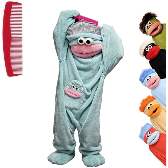 Silly Big Mouth Monster Onesie Pajamas, Funny Soft Plush Puppet Loungewear with Giant Grooming Comb for Adults and Teens, Hilarious Loungewear Hooded Jumpsuit for Halloween & Pyjama Parties