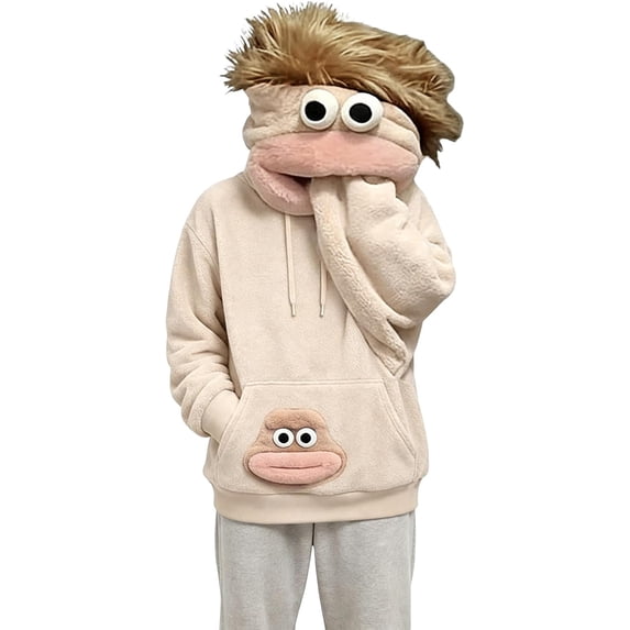 Silly Big Mouth Monster Pullover Hoodie, Fluffy Fur Hair Flannel Fleece Sweatshirt with Kangaroo Pocket,Perfect Halloween Christmas Holiday Costume for K'ids & Adults (Sizes 110-150 / S-3XL)
