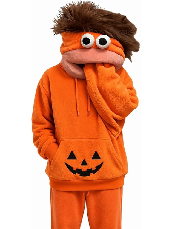 Silly Big Mouth Monster Pullover Hoodie, Fluffy Fur Hair Flannel Fleece Sweatshirt with Kangaroo Pocket,Perfect Halloween Christmas Holiday Costume for K'ids & Adults (Sizes 110-150 / S-3XL)