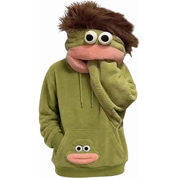 Silly Big Mouth Monster Pullover Hoodie, Fluffy Fur Hair Flannel Fleece Sweatshirt with Kangaroo Pocket,Perfect Halloween Christmas Holiday Costume for K'ids & Adults (Sizes 110-150 / S-3XL)