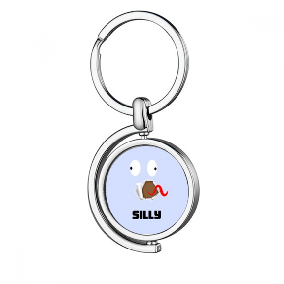Silly Blue Emotion Wriggling Tongue Rotating Keychain Metal Keyring Holder