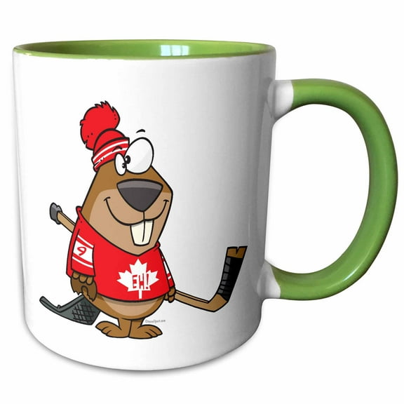 3drose, Silly Canadian Hockey Beaver, 11oz Two-tone Green Mug