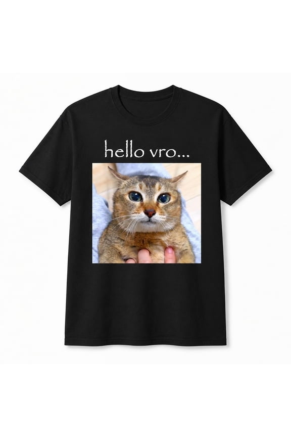 Silly Cat Hello Vro Graphic T-Shirt, Unisex Classic Fit Cotton Tee