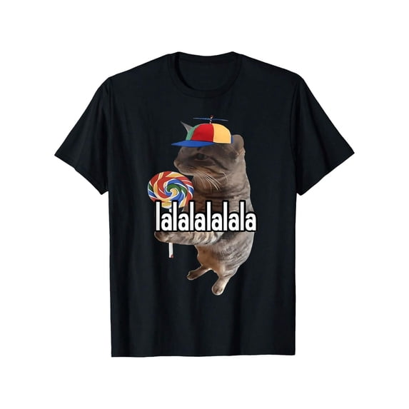 Silly Cat With Lollipop Meme T-Shirt, Cotton Unisex Funny Meme T-Shirt For Men
