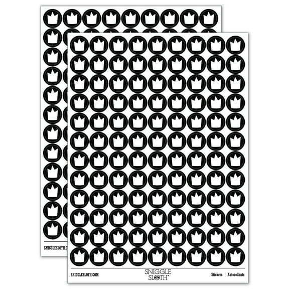 Silly Crown 200+ Round Stickers - Black - Gloss Finish - 0.50" Size