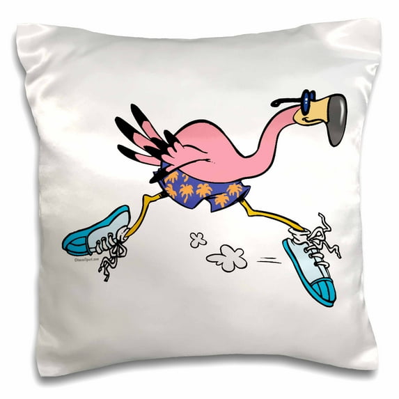3dRose, Silly Cute Jogging Running Flamingo, 16x16 inch Pillow Case