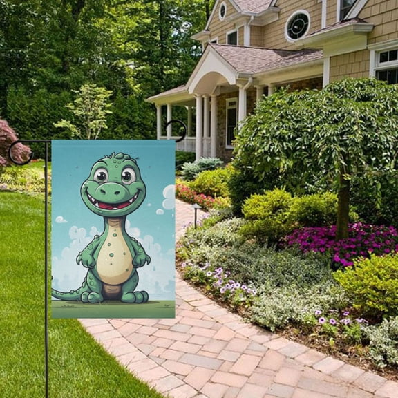Silly Dinosaur Garden Flag 28x40 inch Double Sided Outside Yard Decorations for Home Outdoor