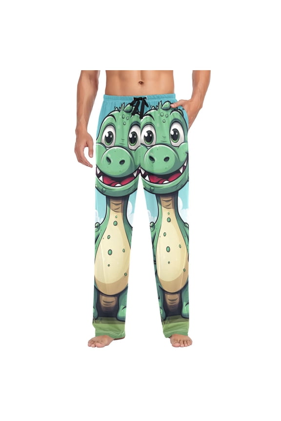 Silly Dinosaur Mens Cotton Pajama Pant Sleep and Lounge Bottons with Pockets