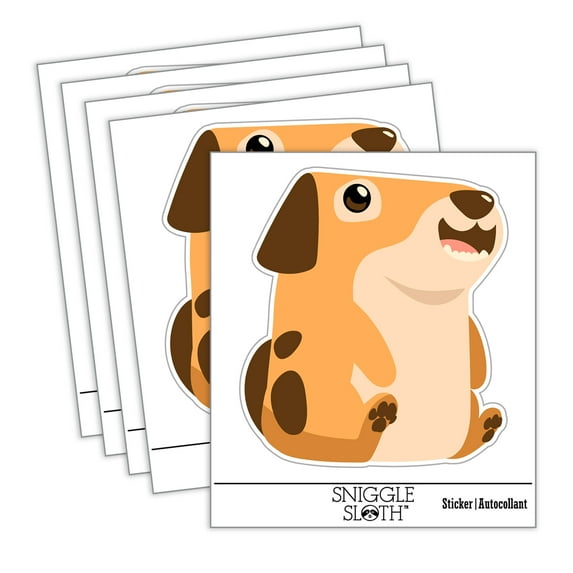 Silly Dog Sitting Up Smiling Car Window Bumper Water Bottle Phone Tablet Laptop Waterproof Vinyl Decal Sticker Set 5-Pack - Gloss Finish - 3.0"