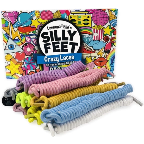 Silly Feet Spiral Elastic No-Tie Shoelaces for Kids Sneakers, Pastel Colors, 10-Pair Pack