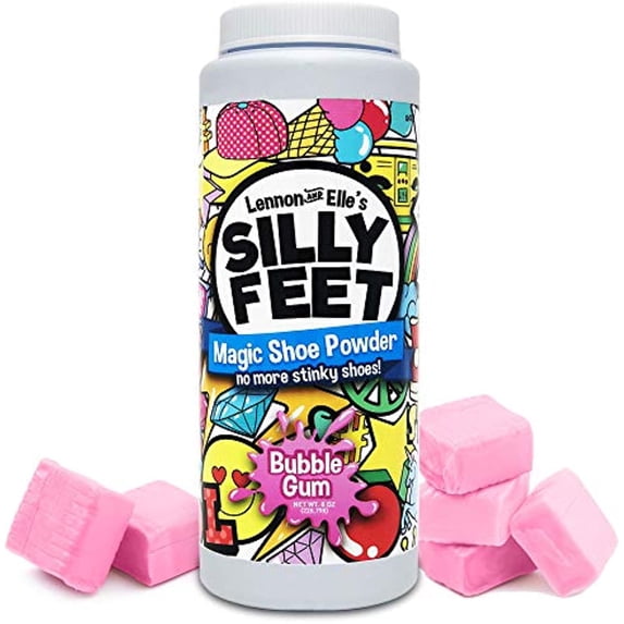 Silly Feet Magic Shoe Deodorizer Powder - Foot Odor Eliminator, Bubble Gum Scent, 8 oz