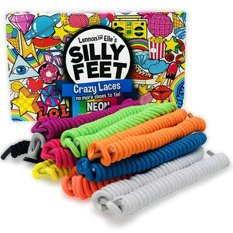 Silly Feet Colored No Tie Shoe Laces for Kids and Adults, 10 Pairs
