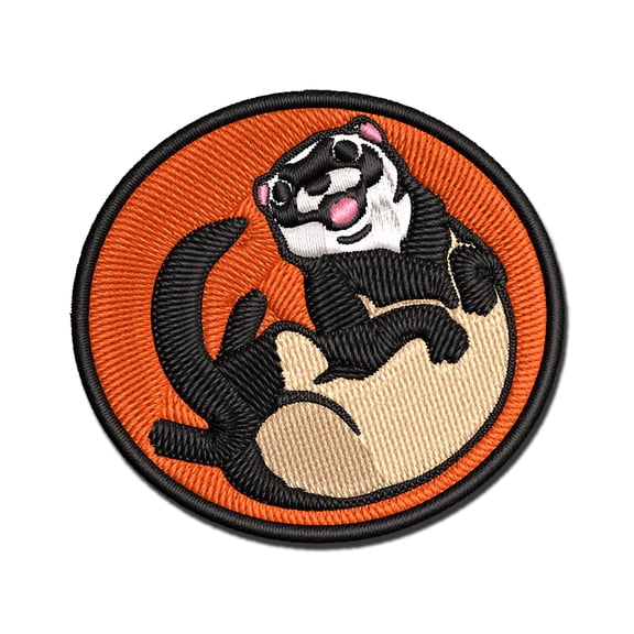 Silly Ferret on Back Applique Multi-Color Embroidered Hook & Loop Patch - 3 Inch Medium