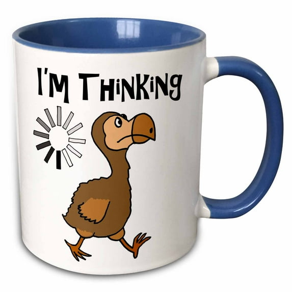 3drose, Silly Funny Dodo Bird I Am Thinking Cartoon, 15oz Two-tone Blue Mug