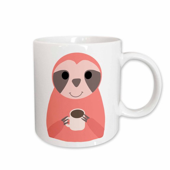 3drose, Silly Funny Pink Sloth Drinking a Cup of Hot Coffee Cartoon, 11oz Mug