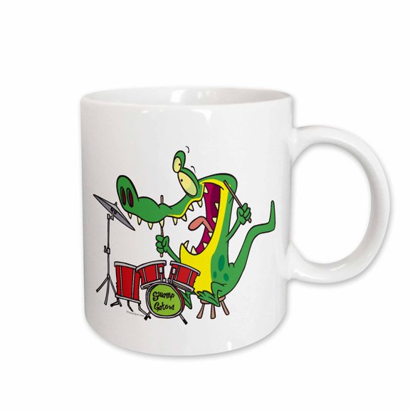 3drose, Silly Gator Alligator Drummer Cartoon, 11oz Mug