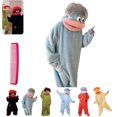 thumbnail image 1 of Silly Goofy Onesie for Adults - Frog Onesie Cute Funny Monster Pajamas Fleece Jumpsuit Hooded Cozy Relaxed Fit Plush Loungewear （with Comb） (No Shoes Included) Light Blue M, 1 of 5