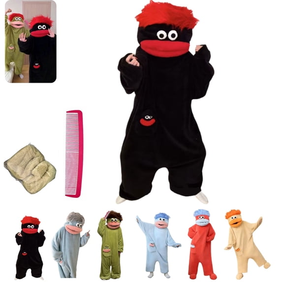 Silly Goofy Onesie for Adults - Frog Onesie Funny Monster Pajamas Fleece Jumpsuit Hooded Cozy Loose Fit Plush Loungewear with Shoes Included and 2Comb Black S