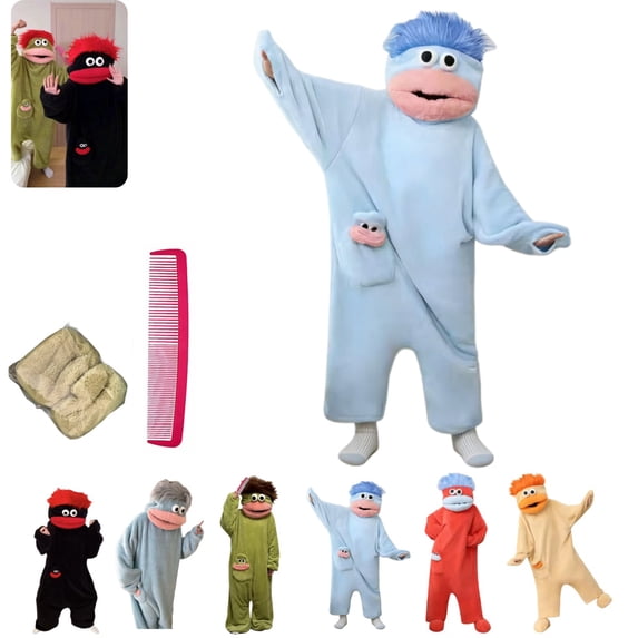 Silly Goofy Onesie for Adults - Frog Onesie Funny Monster Pajamas Fleece Jumpsuit Hooded Cozy Loose Fit Plush Loungewear with Shoes Included and 2Comb Light Blue M