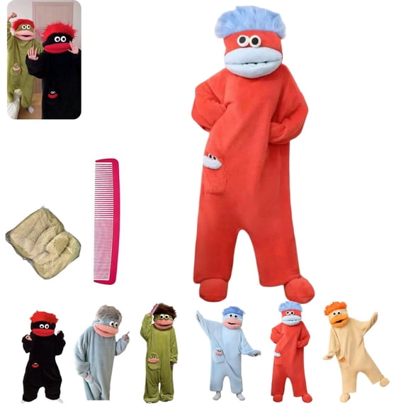 Silly Goofy Onesie for Adults - Frog Onesie Funny Monster Pajamas Fleece Jumpsuit Hooded Cozy Loose Fit Plush Loungewear with Shoes Included and 2Comb Red XL