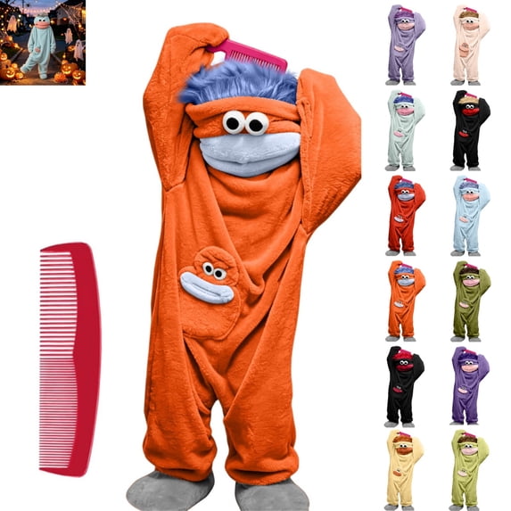 Silly Goofy Onesie for Kids- Frog Onesie Funny Monster Pajamas Fleece Jumpsuit Hooded 2026 Fashion Cozy Relaxed Fit Plush Loungewear,with Comb and Shoes Included Saffron 4-5 Years