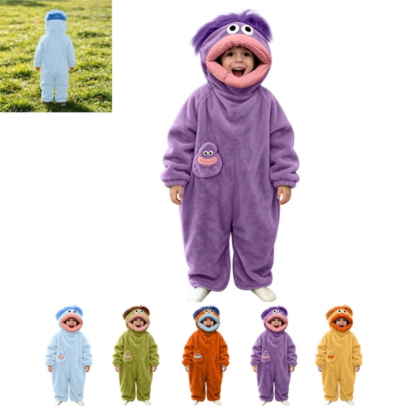 Silly Goofy Onesie for Kids- Frog Onesie Funny Monster Pajamas Fleece Jumpsuit Hooded 2026 Fashion Cozy Relaxed Fit Plush Loungewear,with shoe cover (No Comb) Purple 8-9 Years