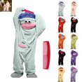 thumbnail image 1 of Silly Goofy Onesie for Kids- Frog Onesie Funny Monster Pajamas Fleece Jumpsuit Hooded Cozy Loose Fit Plush Loungewear,with Comb (No Shoes Included) Light Blue 8-9 Years, 1 of 7
