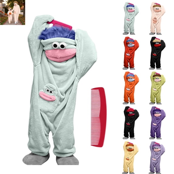 Silly Goofy Onesie for Kids- Frog Onesie Funny Monster Pajamas Fleece Jumpsuit Hooded Cozy Loose Fit Plush Loungewear,with Comb (No Shoes Included) Light Blue 8-9 Years