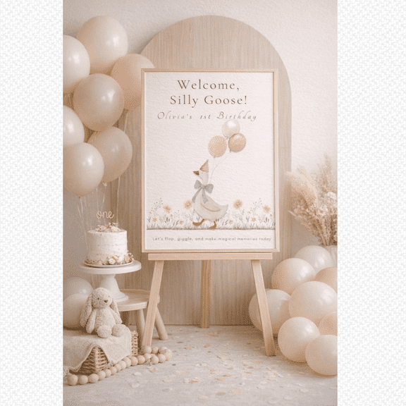 Silly Goose 1St Birthday Welcome Sign, Editable Little Goose Party Decor, Poster Only