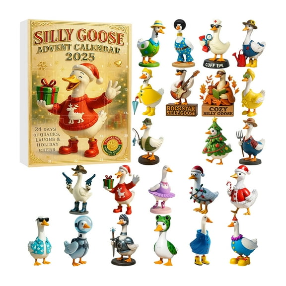 Silly Goose Advent Calendar 2025 with 24 Unique Goose Figurines Holiday Countdown Collectible Set for Kids Adults,Christmas Party Gift