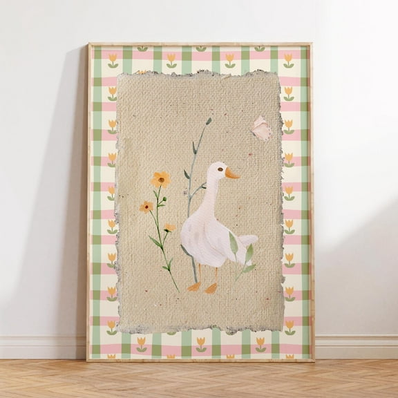 Silly Goose Art Print, Vintage Nursery Wall Decor, Floral Nursery Art, Farm Animal, Cute Goose Cottagecore Wall Decor Wall Art, Modern Wall Decor, 8x12 UNFRAMED