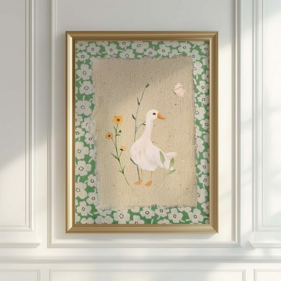 Silly Goose Art Print, Vintage Nursery Wall Decor, Green Nursery Art, Farm Animal, Cute Goose Cottagecore Wall Decor Wall Art, Modern Wall Decor, 8x12 UNFRAMED
