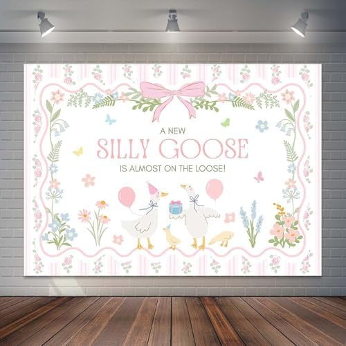 Silly Goose Baby Shower Backdrop Coquette Pink Bow Goose Baby Shower ...