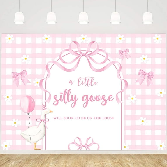 Silly Goose Baby Shower Decorations Backdrop Pink Plaid Arch Bow Tie A Little Silly Goose Will Soon to Be On The Loose Little Goose Banner for Girl Baby Shower Party Supplies
