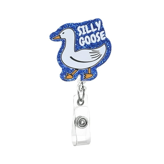 Silly Goose Badge Reel With Clip Closure Cart-oon Pattern Badge Funny Glitter Badge Reel Retractable Clip For Doctors Teachers Stud-ents Workers Etc,D