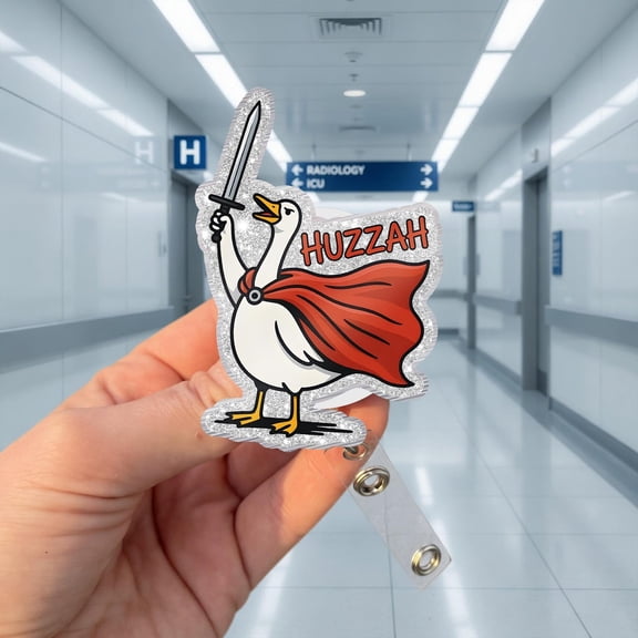 Silly Goose Badge Reel, Funny Goose Meme ID Holder, Huzzah Goose Retractable Badge Clip, Cute Nurse Badge Reel, RN LPN Medical Staff Gift