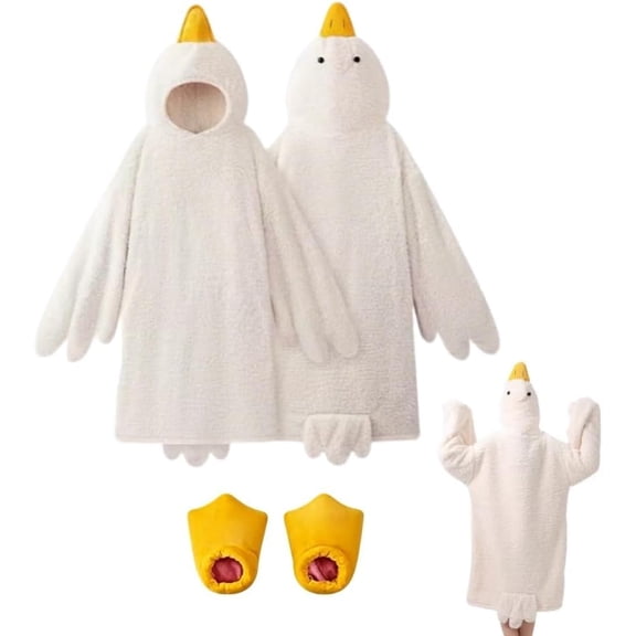 Silly Goose Blanket Hoodie Onesie Oversized Wearable Blankets Duck Pajamas with Sleeves Cozy Sleeping Bag for Adult Kids
