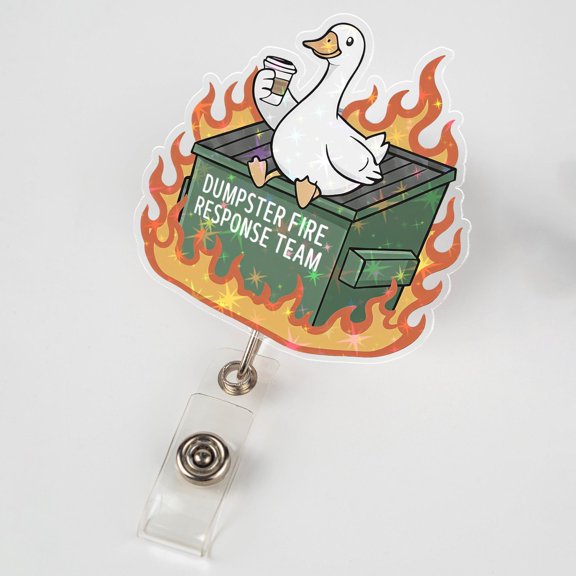 Silly Goose Dumpster Fire Response Team Badge Reel, Funny Goose ID Clip