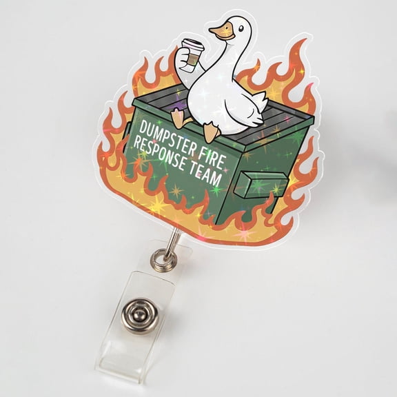 Silly Goose Dumpster Fire Response Team Badge Reel, Funny Goose ID Clip