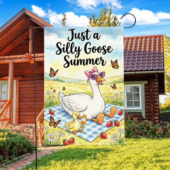 Silly Goose Garden Flag Just A Silly Goose Summer Print, Double Sided 12x18 Inch Outdoor Yard Decor, Funny Picnic Patio Decoration