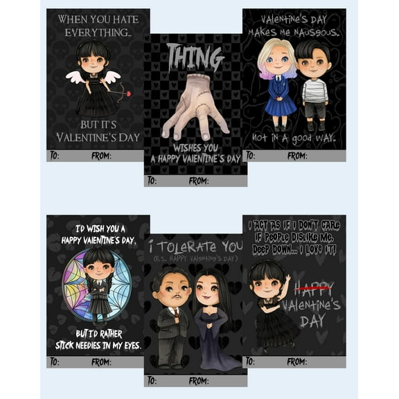 Silly Goose Gifts Creepy Family Character Themed Valentine Day Classroom Sharing Cards Valentine's Day Ideal for Kids Classmates Friends Work (Bulk Set of 24)