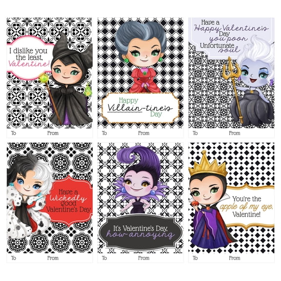 Silly Goose Gifts Mistresses of Evil Villains Themed Valentines Day Card for Kids School Classroom Exchange (Set of 24)