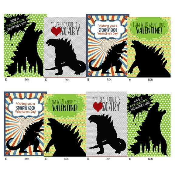 Silly Goose Gifts Monster Zilla Themed Valentines Day Card for Kids School Classroom Exchange (Set of 24) Sharing Gift Giving Valentine's Children