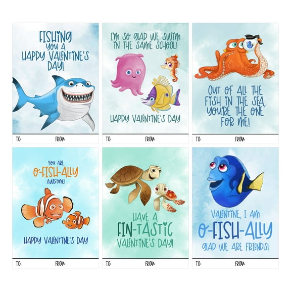 Silly Goose Gifts Nemo Fish Themed Valentines Day Card for Kids School Classroom Exchange (Set of 24)