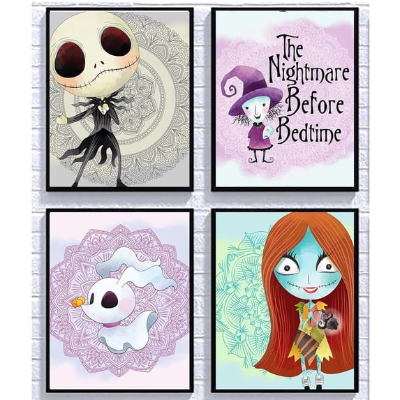 Silly Goose Gifts Nightmare Before Christmas Themed Character Wall Art Decor Baby Nursery Love (Purple Art Set)