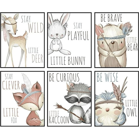Silly Goose Gifts Playful Woodland Animals Tribal Themed Room Wall Art Decor (Set of Six)