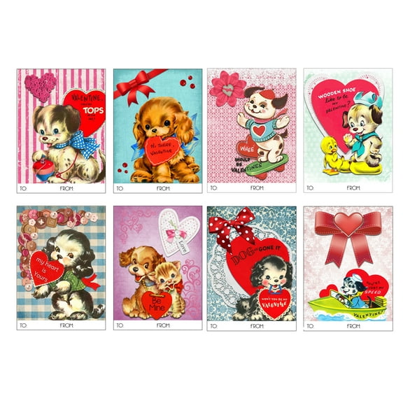 Silly Goose Gifts Vintage Puppy Animal Themed Valentines Day Card for Kids School Classroom Exchange (Set of 24) Sharing Valentine's Reproduction Embellishements