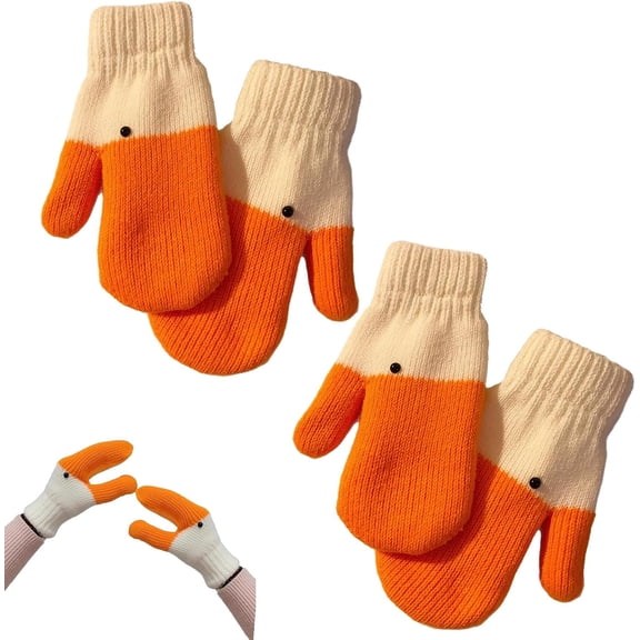 Silly Goose Gloves,1/2 pairs Funny Duck Swan Design Winter Thick Fleece Lining Full Finger Gloves