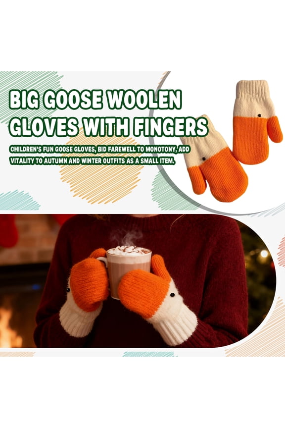 Silly Goose Gloves 2026 Animal-Themed Cute Knit Mittens Thickened Warm Women's Winter Goose Down Gloves(orange )