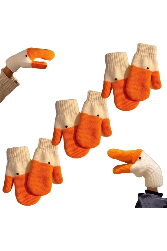 Silly Goose Gloves, Duck Goose Winter Gloves, Funny Novelty Animal Glove with Thermal Soft Lining, Knitted Funny Design